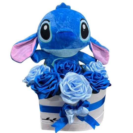 caja corazon stich con rosas de raso lite